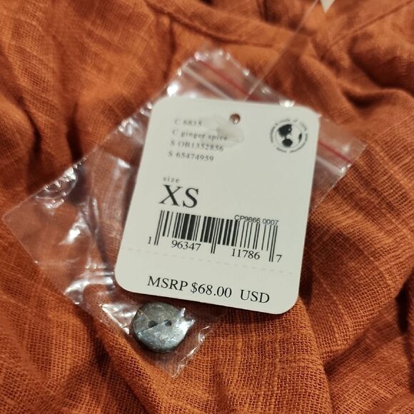 Free People Orange Ruffled Bib Collar Crop Blouse Women XS Bohemian Puffy Sleeve - Picture 6 of 8